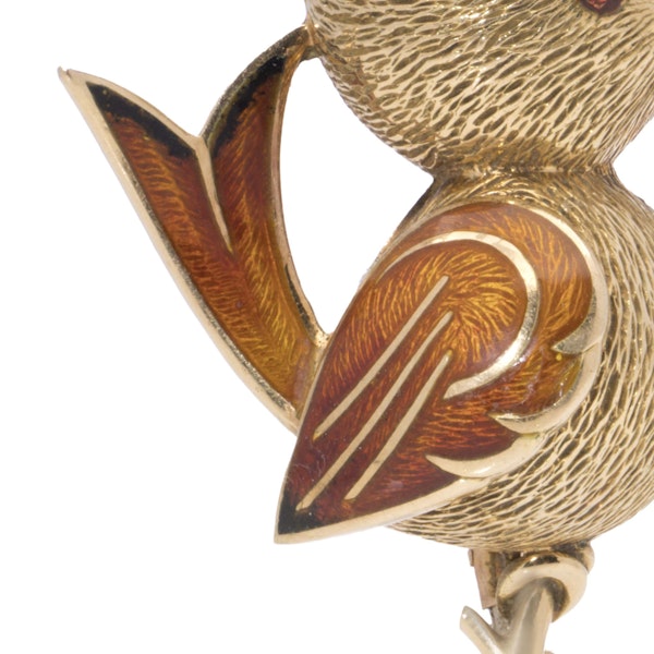 Vintage 18kt yellow gold enamelled bird brooch - image 3