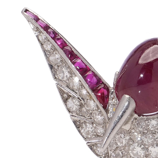 Vintage platinum diamond and ruby hummingbird brooch - image 4