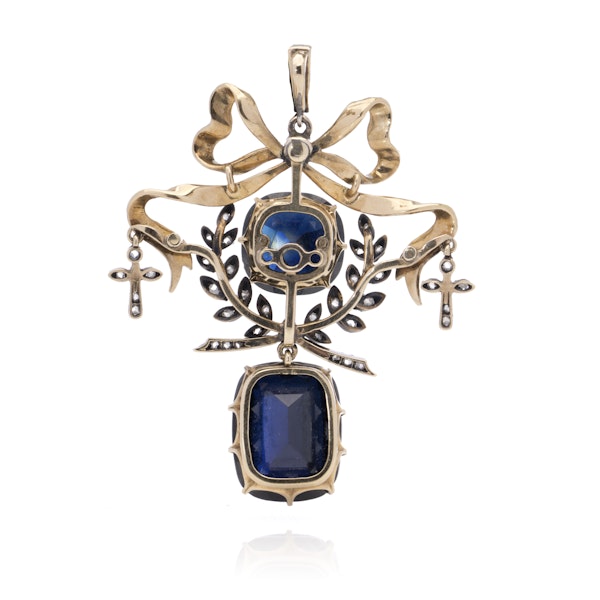 Victorian 15kt gold and silver diamond sapphire pendant - image 4