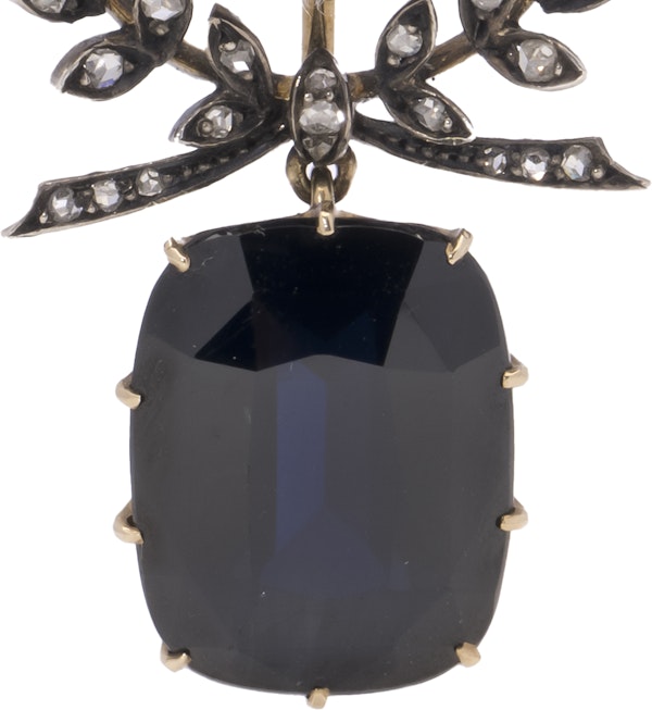 Victorian 15kt gold and silver diamond sapphire pendant - image 6