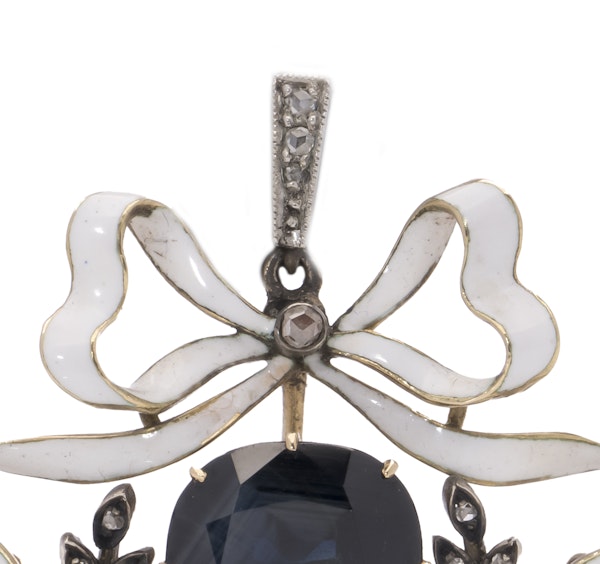 Victorian 15kt gold and silver diamond sapphire pendant - image 2