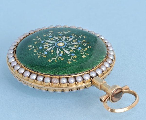 Pearl Set Gold and Enamel French Verge - image 3