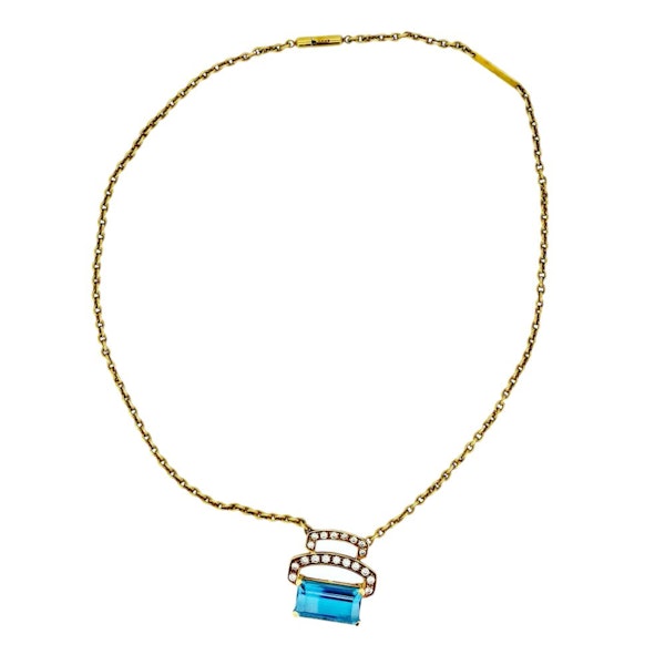 18kt Yellow Gold Necklace with Diamonds and Aquamarine - image 2