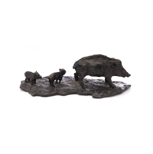 Patrick Laroche Bronze Figurine: Wild Boar with Two Boarlets - image 3