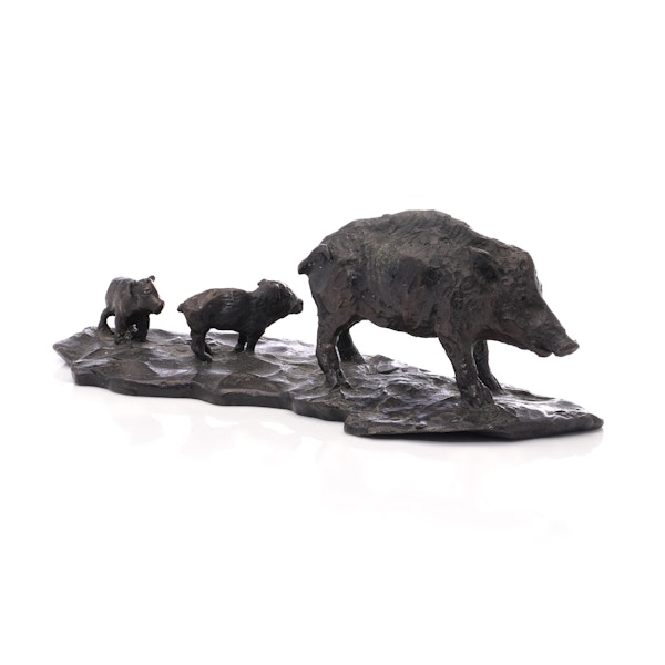 Patrick Laroche Bronze Figurine: Wild Boar with Two Boarlets - image 4