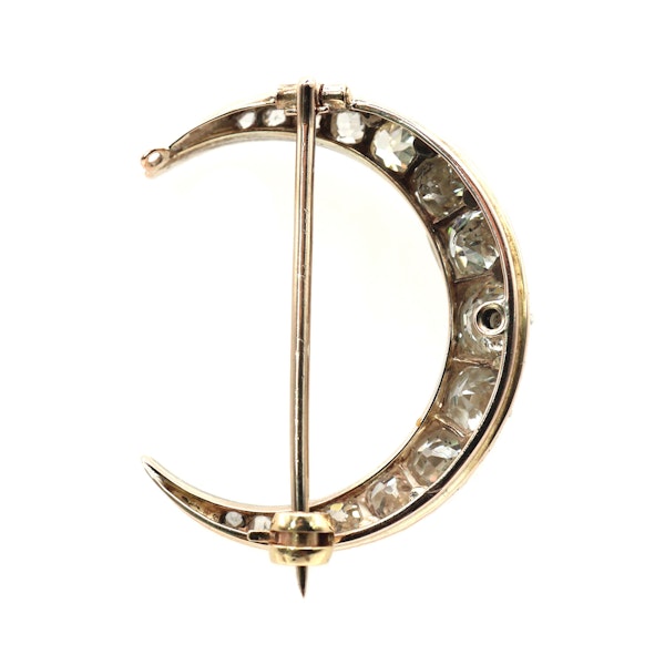 Antique Diamond and Silver Upon Gold Crescent Brooch, Circa 1890, 4.00 Carats - image 3