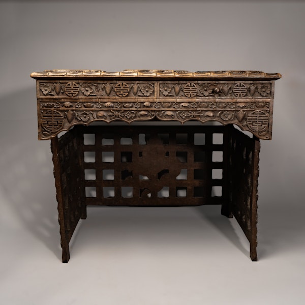 Antique hardwood campaign table by Jabbar Khan & Son of Kashmir - image 4