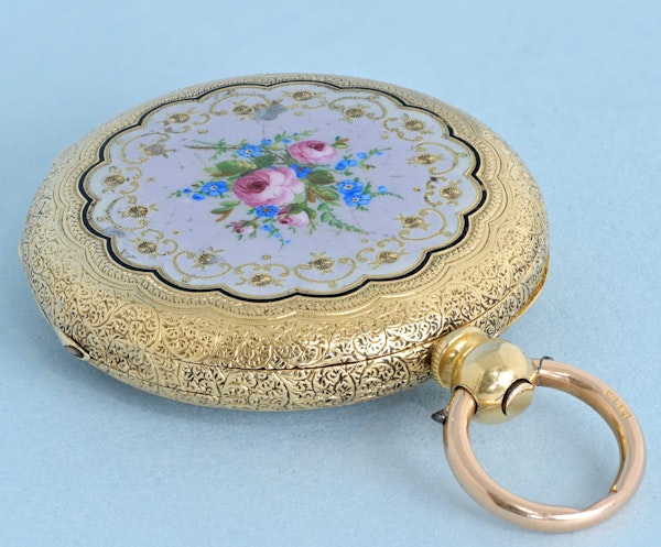 Small Gold and Enamel Swiss Cylinder - image 2