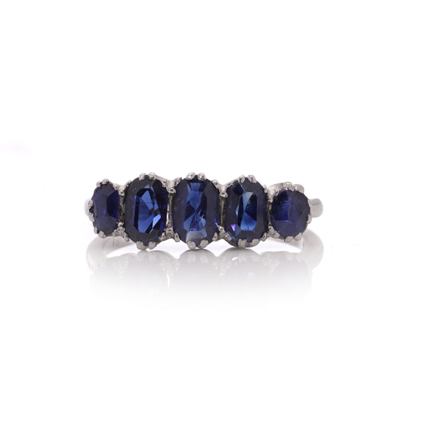 18kt White Gold 5-Stone Sapphire Ring - image 2