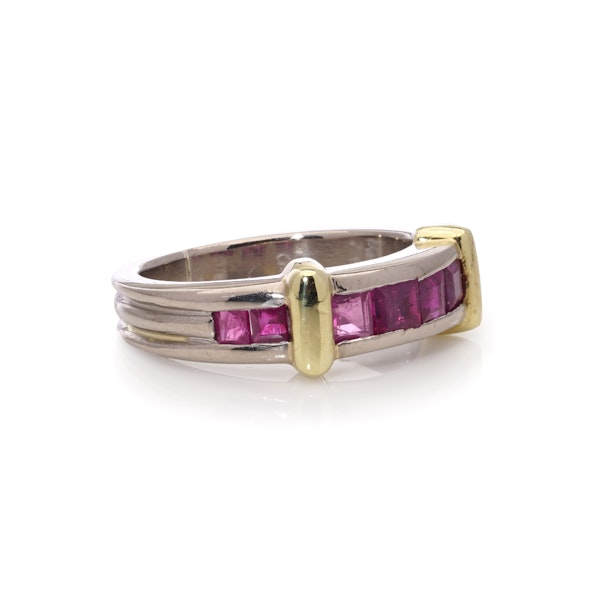 Vintage 18kt White and Yellow Gold Ruby Band Ring - image 2