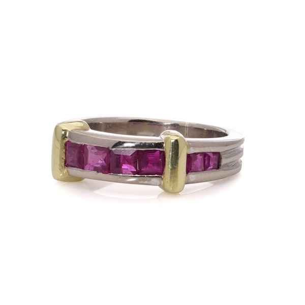 Vintage 18kt White and Yellow Gold Ruby Band Ring - image 5