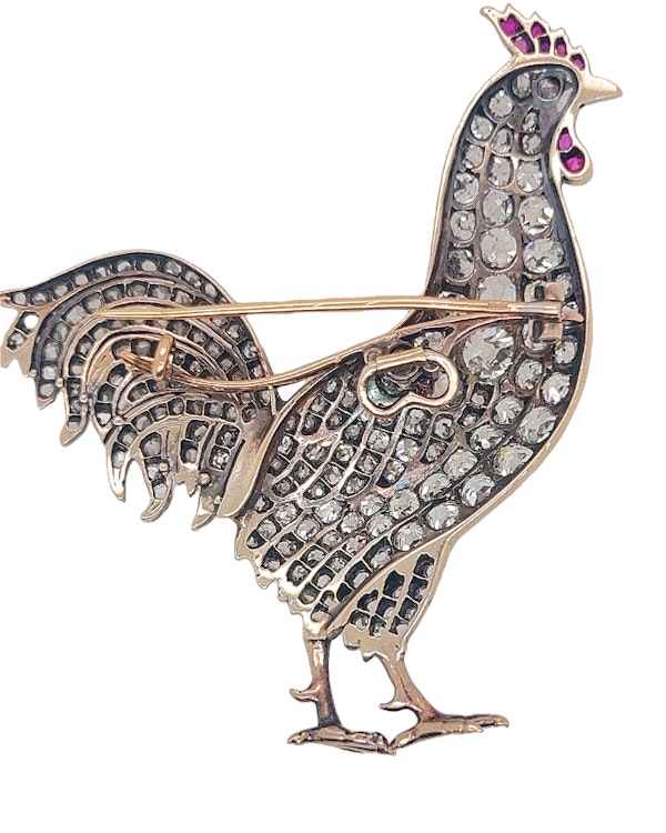 Old Cut Diamond 'Cockerel' Novelty Brooch - image 2