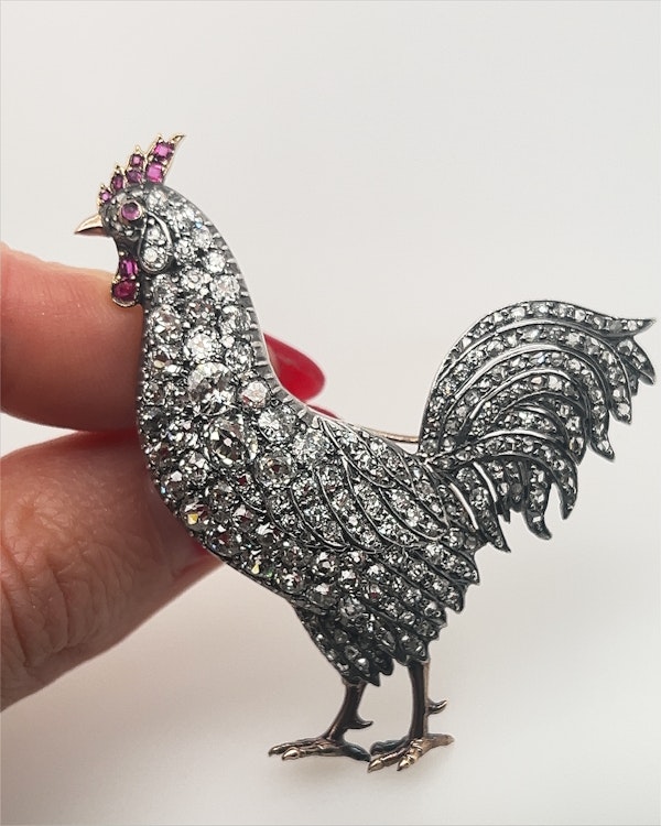 Old Cut Diamond 'Cockerel' Novelty Brooch - image 1