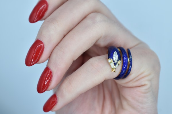 Vintage Enamel Snake Ring - image 2