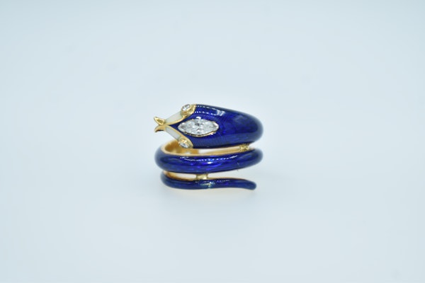 Vintage Enamel Snake Ring - image 3