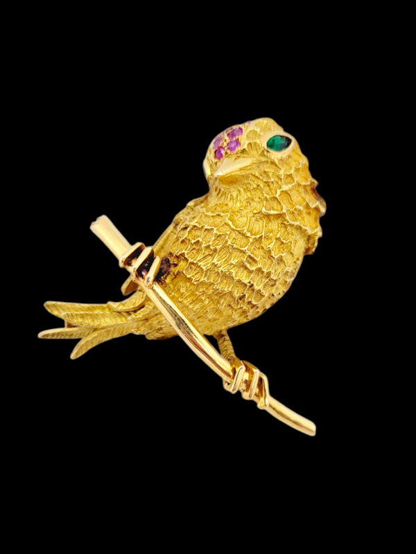 Cute 1960's ruby and emerald birdie brooch SKU: 7787 DBGEMS - image 2