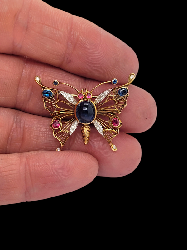 Antique gemset butterfly brooch SKU: 7806 DBGEMS - image 2