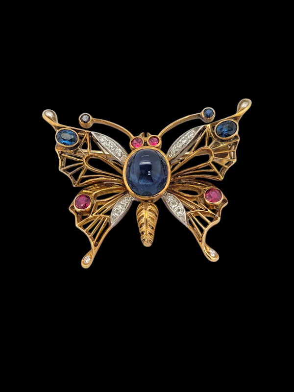 Antique gemset butterfly brooch SKU: 7806 DBGEMS - image 1