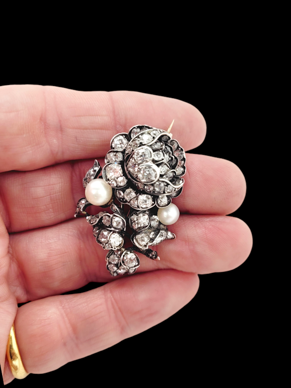 Antique diamond and pearl Rose brooch SKU: 7758 DBGEMS - image 2