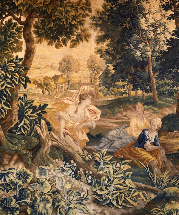 A very fine Antique Silk & Wool "Dames de Conversation" Oudenaarde Tapestry Circa 1740 - image 2