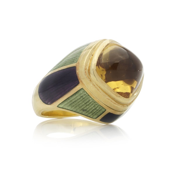 Leo De Vroomen 18kt gold cabochon citrine dome ring - image 2