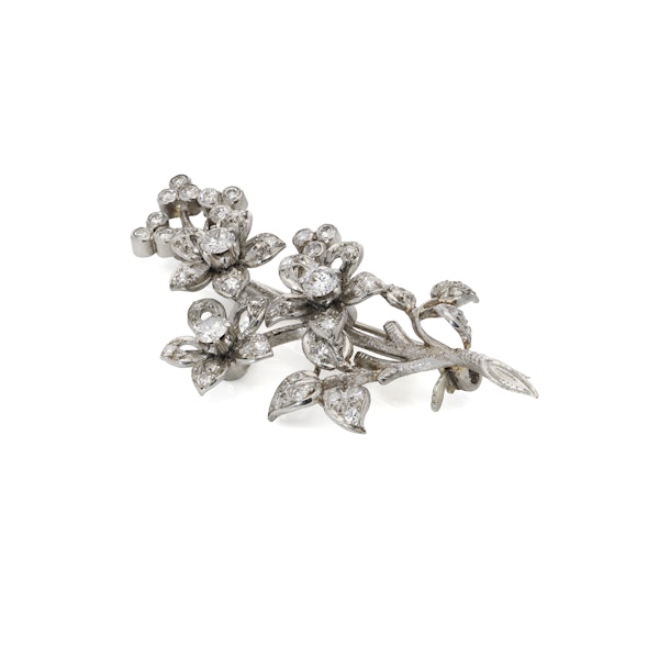 Platinum & diamond flower branch brooch - image 4