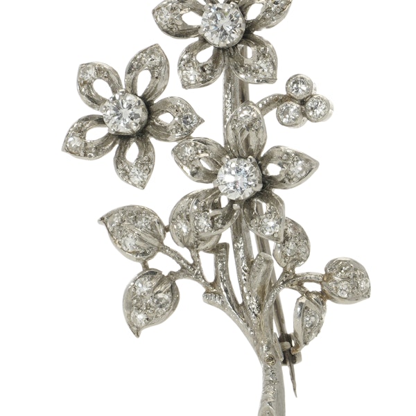 Platinum & diamond flower branch brooch - image 2