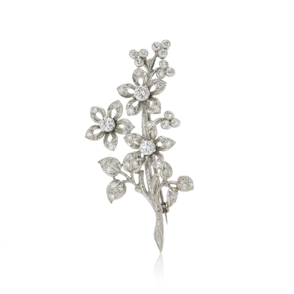 Platinum & diamond flower branch brooch - image 1