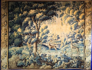 Downstairs at Grays: Antique Fine-Woven Silk & Wool Flemish Tapestry Panel, Circa 1660-1700