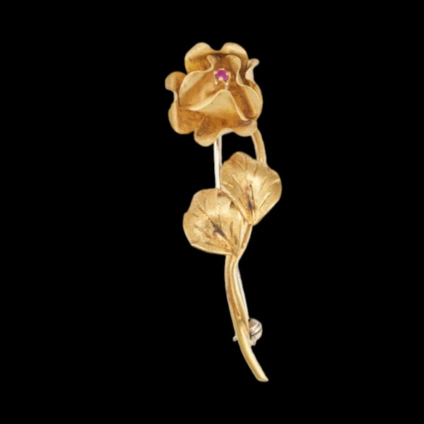 Gold Ruby Rose Brooch - image 1