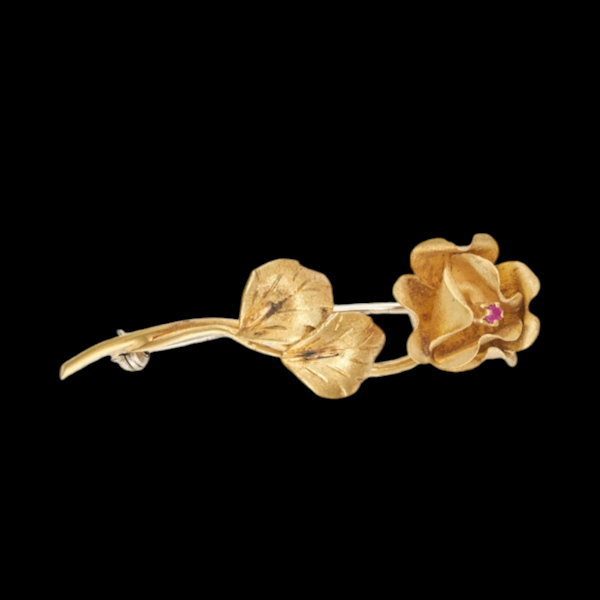 Gold Ruby Rose Brooch - image 2