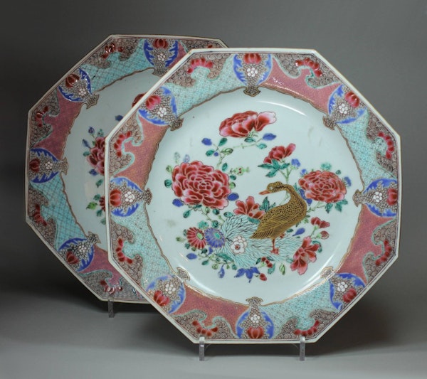 Pair of Chinese octagonal famille rose dishes, Yongzheng (1723-35) - image 1