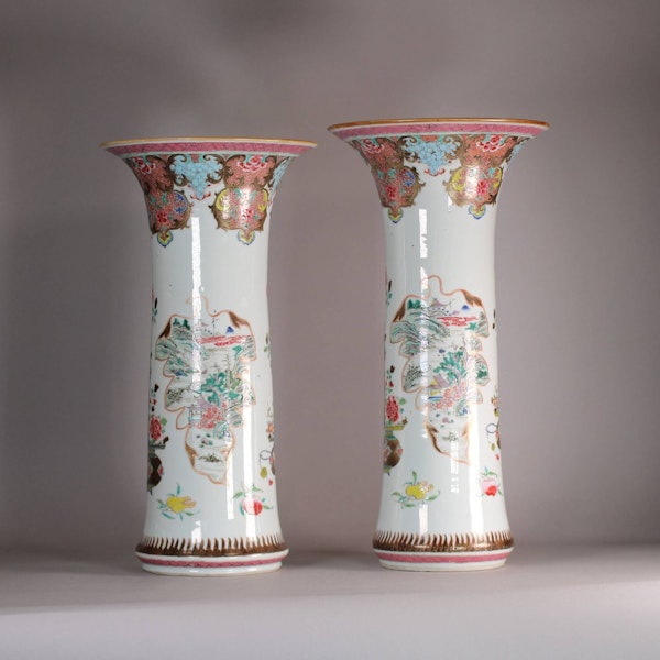 Large graduated pair of Chinese famille rose sleeve vases, Yongzheng (1723-35) - image 1