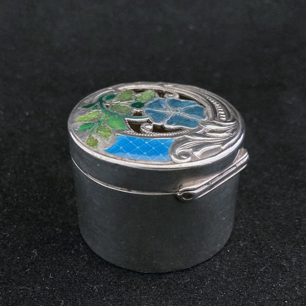 Sterling silver and hand painted enamel flower pieced pot/box - image 3