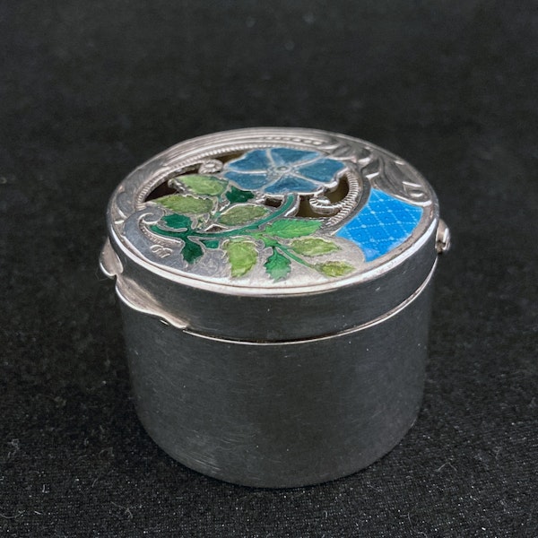 Sterling silver and hand painted enamel flower pieced pot/box - image 2