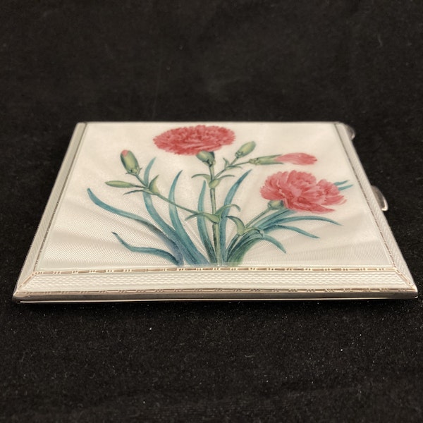 Sterling silver and hand painted guilloche enamel cigarette case - image 4