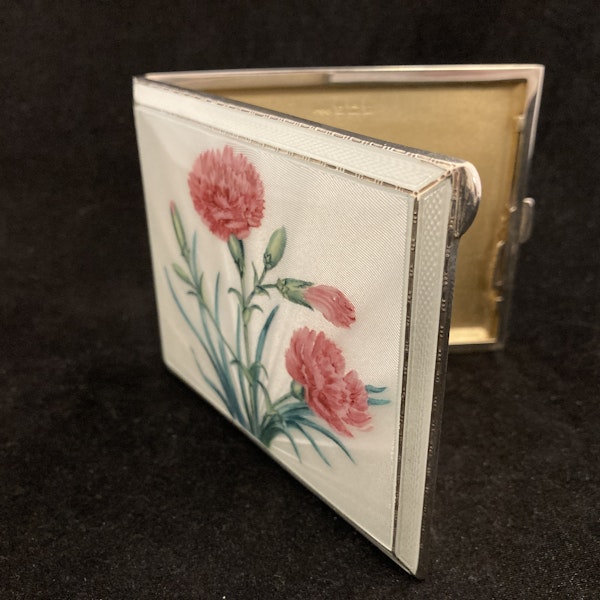 Sterling silver and hand painted guilloche enamel cigarette case - image 3