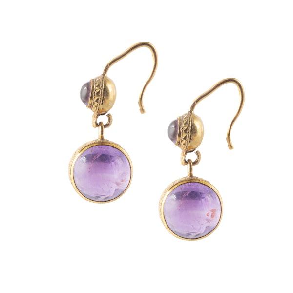 French Etruscan Revival 18ct Gold Amethyst Earrings - image 2