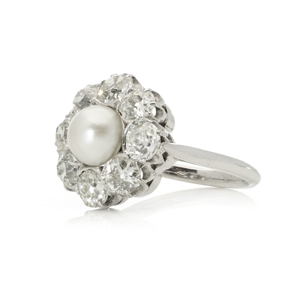 Art Deco Platinum Natural pearl diamond cluster ring - image 4