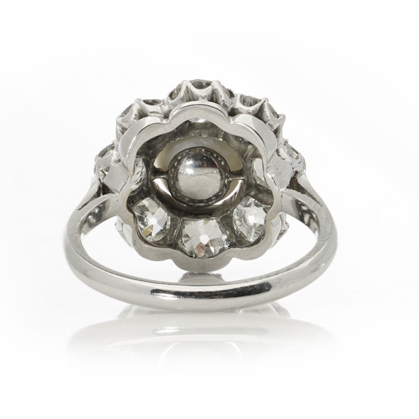 Art Deco Platinum Natural pearl diamond cluster ring - image 5