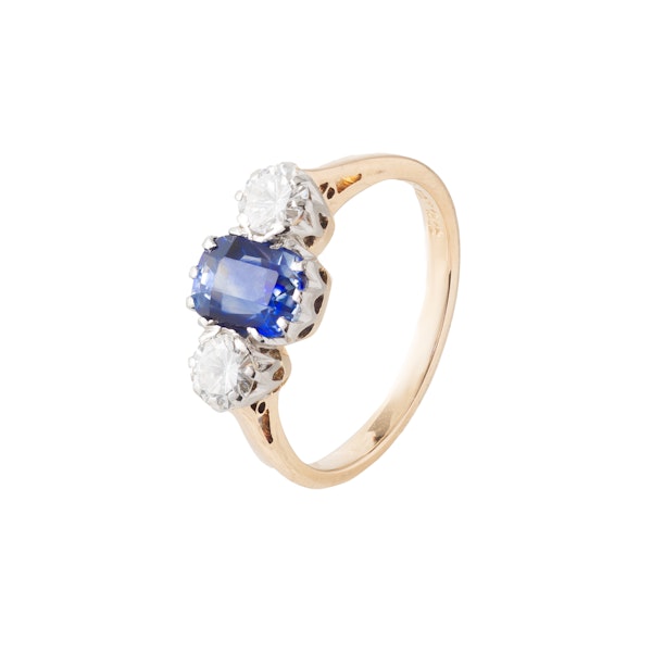 Three Stone Sapphire Diamond Ring - image 1