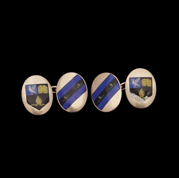 Vintage 9kt Rose Gold Cufflinks with Enamel Coats of Arms - image 3