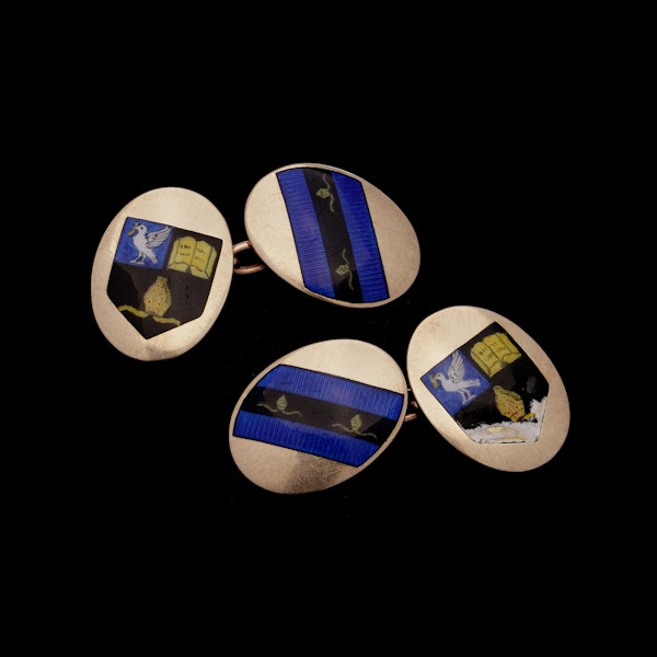 Vintage 9kt Rose Gold Cufflinks with Enamel Coats of Arms - image 4