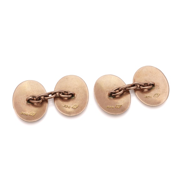 Vintage 9kt Rose Gold Cufflinks with Enamel Coats of Arms - image 2