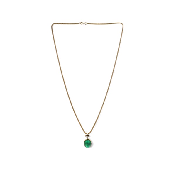 18kt gold snake chain necklace with emerald pendant - image 5