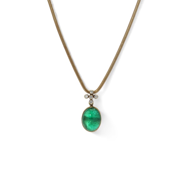 18kt gold snake chain necklace with emerald pendant - image 2