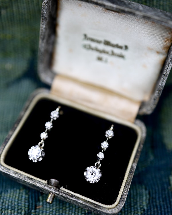 A fine pair of French (marked) Antique "Belle Epoque" Old European Cut 1.54 Carat, Diamond Drop Earrings, Circa 1890 - image 1