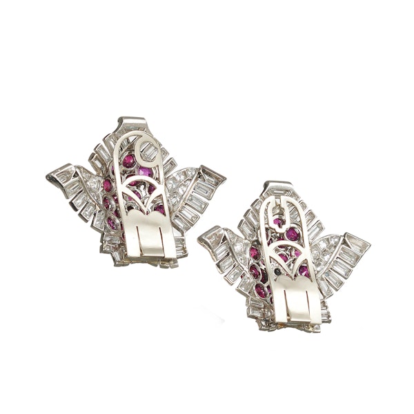 Pair of Cartier Art Deco Ruby, Diamond and Platinum Clips, Circa 1937 - image 3