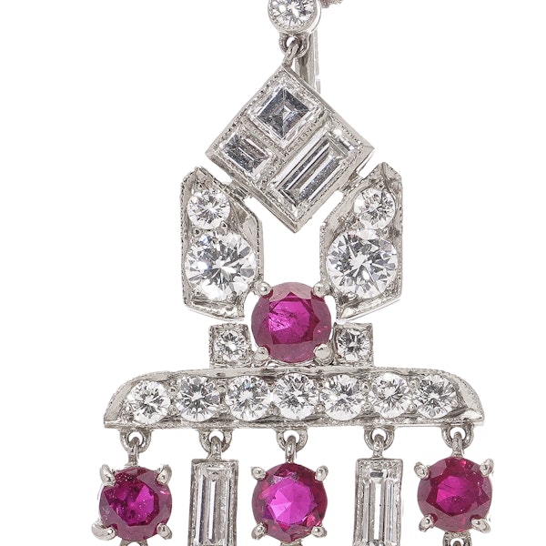 Platinum Art Deco Ruby and Diamond Chandelier Earrings - image 4