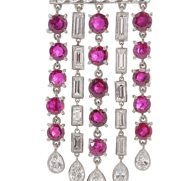 Platinum Art Deco Ruby and Diamond Chandelier Earrings - image 3